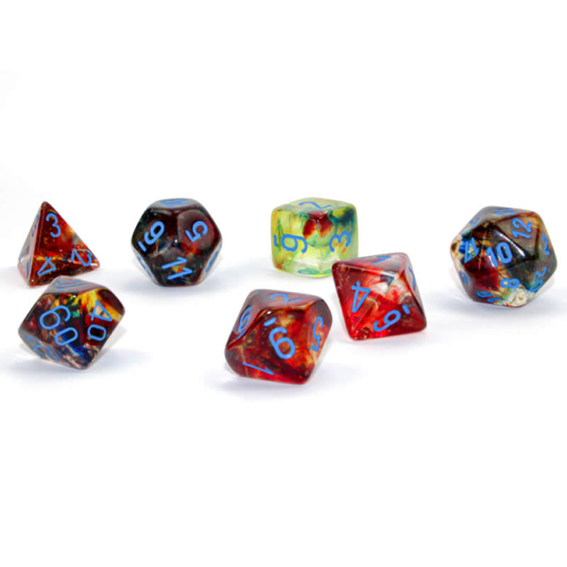 CHX27559 Primary Nebula Luminary Dice Blue Numbers 16mm (5/8in) Set of 7 2nd Image