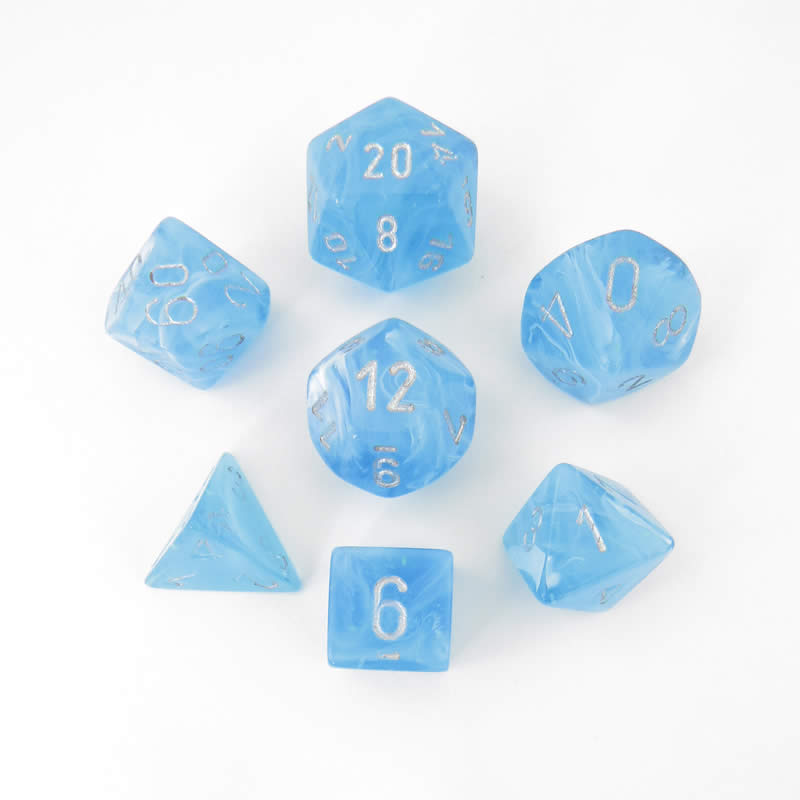 CHX27566 Sky Borealis Dice Luminary Silver Numbers 16mm (5/8in) Set of 7 Main Image