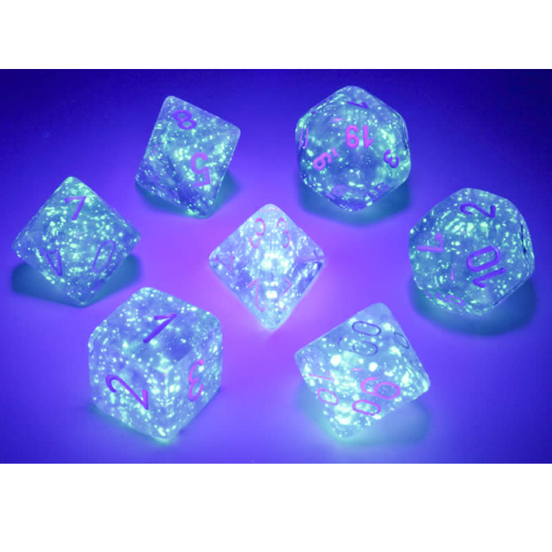 CHX27577 Purple Borealis Dice Luminary White Numbers 16mm (5/8in) Set of 7 3rd Image