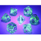 CHX27578 Light Smoke Borealis Dice Luminary Silver Numbers 16mm (5/8in) Set of 7 3rd Image