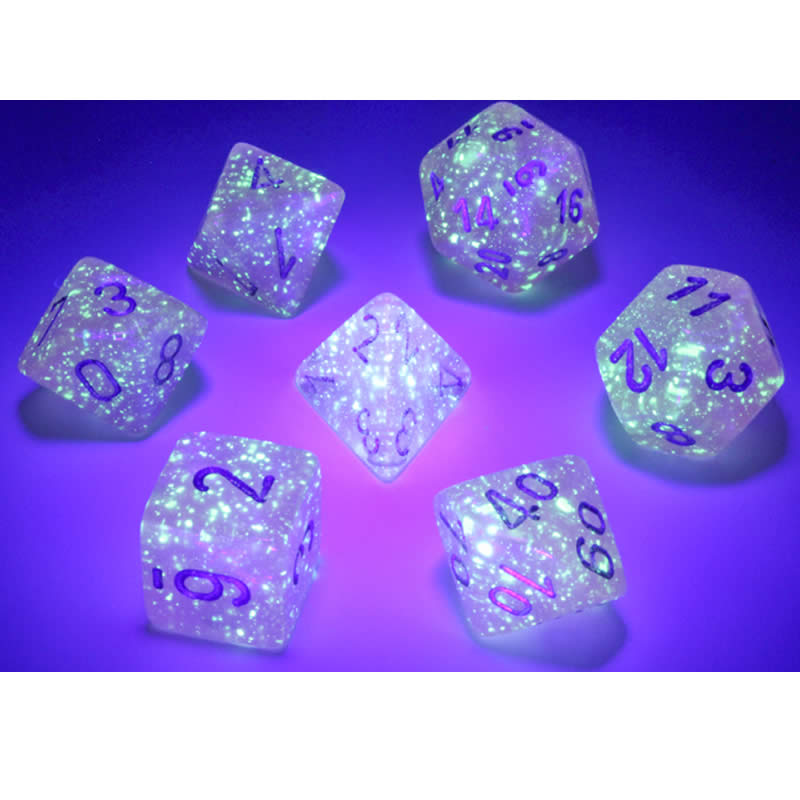 CHX27584 Pink Borealis Dice Luminary Silver Numbers 16mm (5/8in) Set of 7 3rd Image