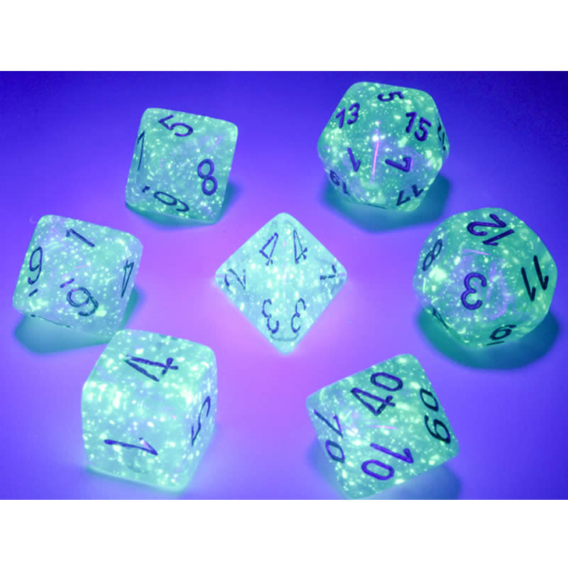 CHX27585 Teal Borealis Dice Luminary with Gold Numbers 16mm (5/8in) Set of 7 3rd Image