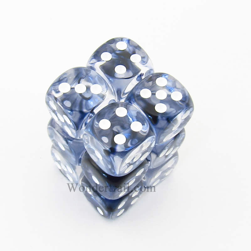 CHX27608 Black Nebula Dice with White Pips D6 16mm (5/8in) Pack of 12 Main Image