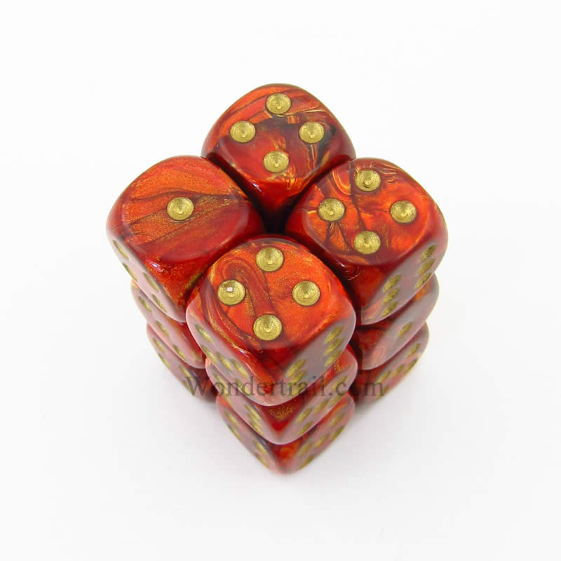 CHX27614 Scarlet Scarab Dice with Gold Pips D6 16mm (5/8in) Pack of 12 Main Image