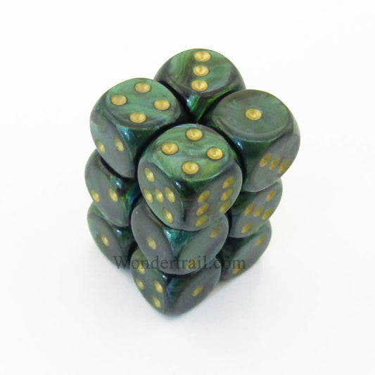 CHX27615 Jade Scarab Dice with Gold Pips D6 16mm (5/8in) Pack of 12 Main Image