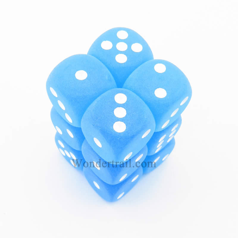 CHX27616 Caribbean Blue Frosted Dice White Pips D6 16mm Pack of 12 Main Image