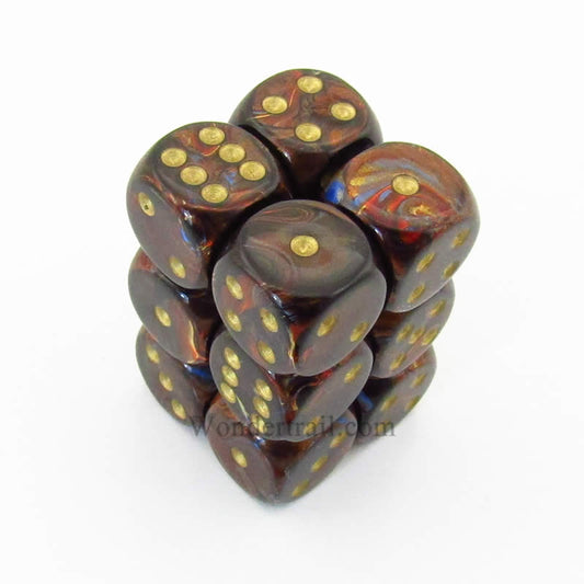 CHX27619 Blue Blood Scarab Dice Gold Pips D6 16mm (5/8in) Pack of 12 Main Image