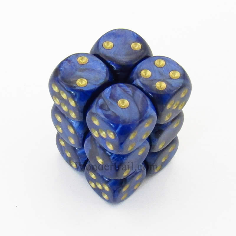 CHX27627 Royal Blue Scarab Dice Gold Pips D6 16mm (5/8in) Pack of 12 Main Image