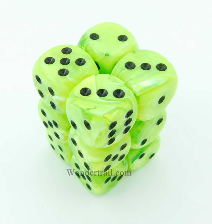 CHX27630 Bright Green Vortex Dice with Black Pips D6 16mm (5/8in) Pack of 12 Main Image