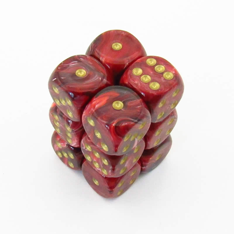 CHX27634 Burgundy Vortex Dice with Gold Pips D6 16mm (5/8in) Pack of 12 Main Image