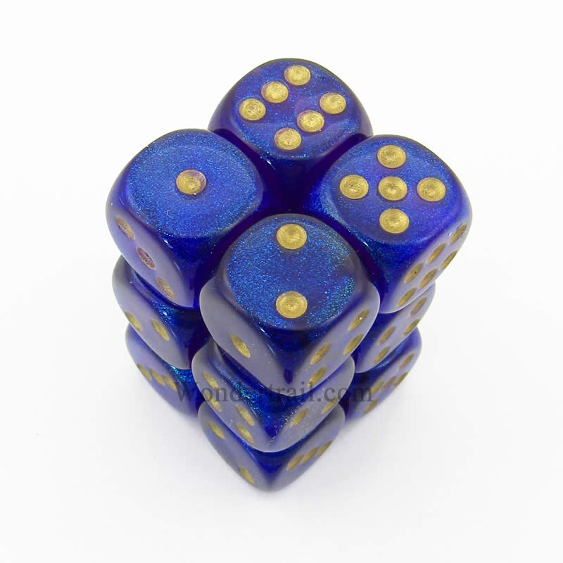 CHX27667 Royal Purple Borealis Dice Gold Pips D6 16mm (5/8in) Pack of 12 Main Image