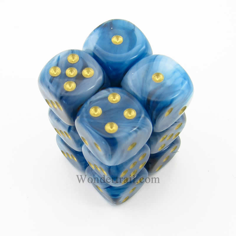 CHX27689 Teal Phantom Dice with Gold Pips D6 16mm (5/8in) Pack of 12 Main Image