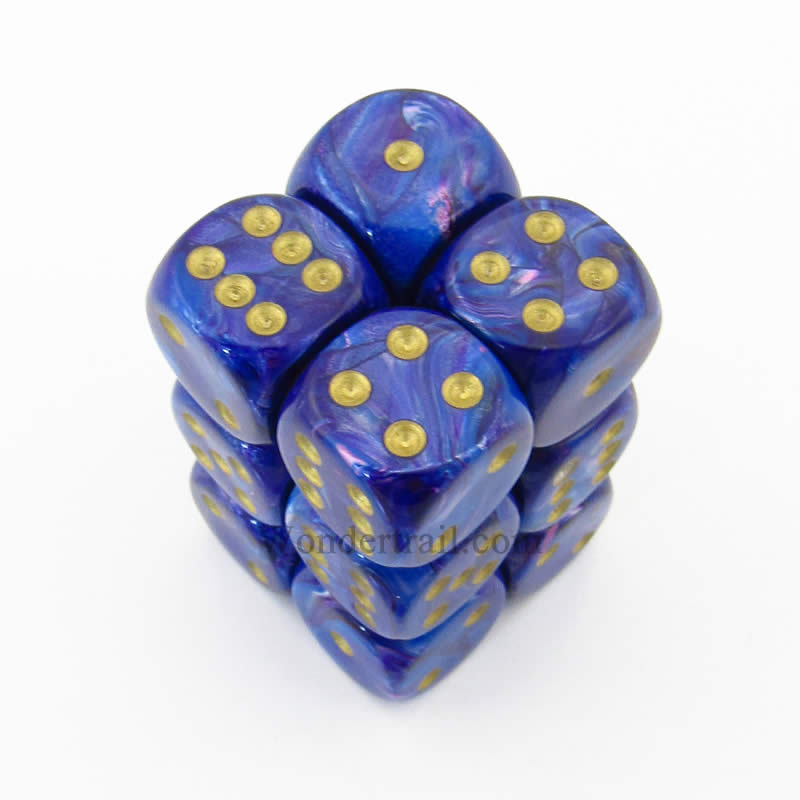 CHX27697 Purple Lustrous Dice with Gold Pips D6 16mm (5/8in) Pack of 12 Main Image