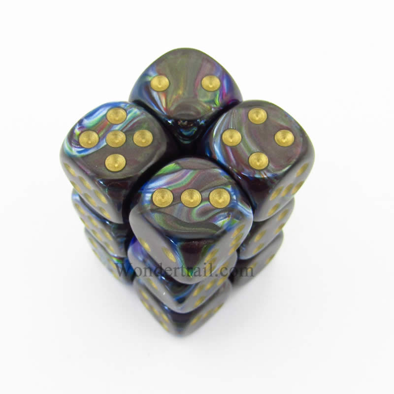 CHX27699 Shadow Lustrous Dice with Gold Pips D6 16mm (5/8in) Pack of 12 Main Image