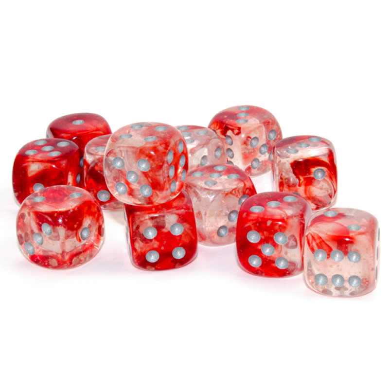 CHX27754 Red Nebula Luminary Dice Silver Pips D6 16mm (5/8in) Pack of 12 2nd Image