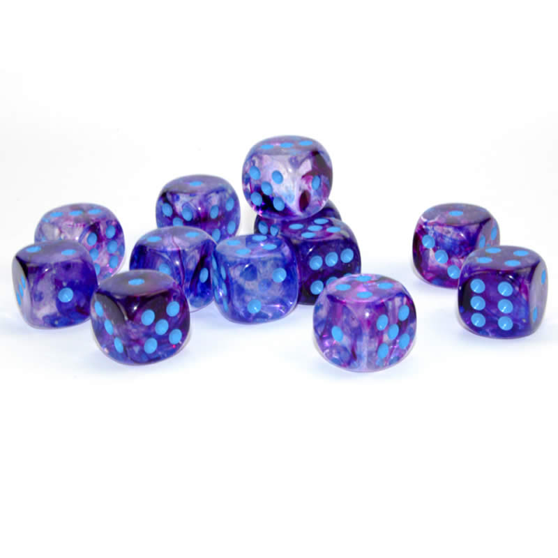 CHX27757 Nocturnal Nebula Luminary Dice Blue Pips D6 16mm (5/8in) Pack of 12 2nd Image