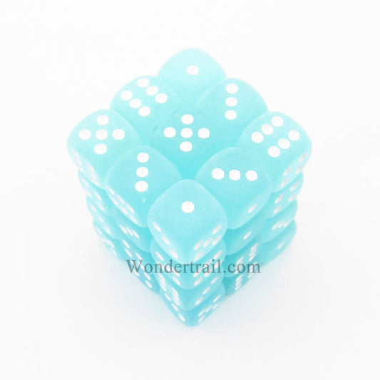 CHX27805 Teal Frosted Dice with White Pips D6 12mm (1/2in) Pack of 36 Main Image