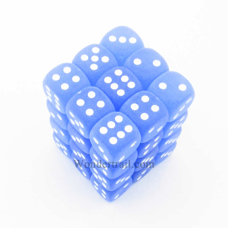 CHX27806 Blue Frosted Dice with White Pips D6 12mm (1/2in) Pack of 36 Main Image