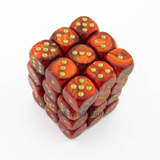 CHX27814 Scarlet Scarab Dice with Gold Colored Pips D6 12mm (1/2in) Pack of 36 Main Image
