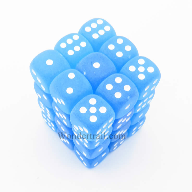 CHX27816 Caribbean Blue Frosted Dice White Pips D6 12mm Pack of 36 Main Image
