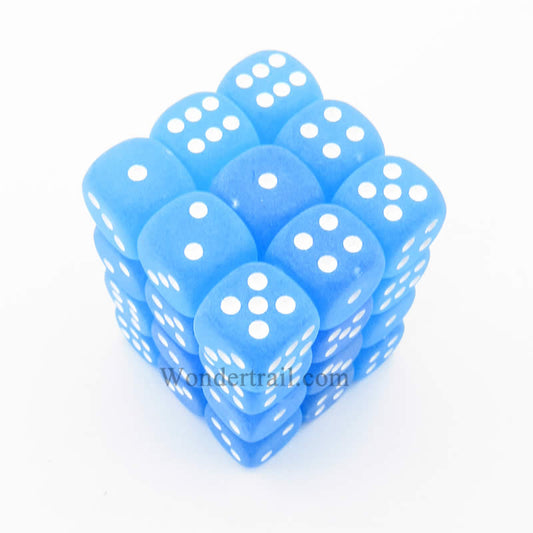 CHX27816 Caribbean Blue Frosted Dice White Pips D6 12mm Pack of 36 Main Image