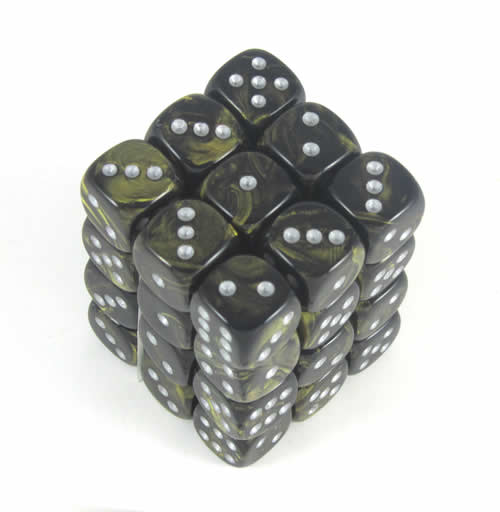 CHX27818 Black Leaf Dice with Silver Pips D6 12mm (1/2in) Pack of 36 Main Image