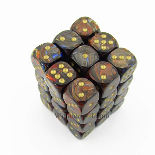 CHX27819 Blue Blood Scarab Dice Gold Pips D6 12mm (1/2in) Pack of 36 Main Image