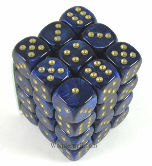CHX27827 Royal Blue Scarab Dice Gold Pips D6 12mm (1/2in) Pack of 36 Main Image