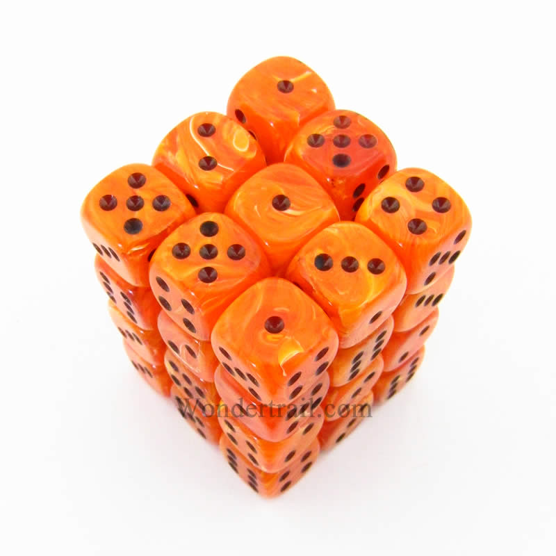 CHX27833 Orange Vortex Dice with Black Pips D6 12mm (1/2in) Pack of 36 Main Image