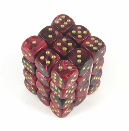 CHX27834 Burgandy Vortex Dice with Gold Pips D6 12mm (1/2in) Pack of 36 Main Image