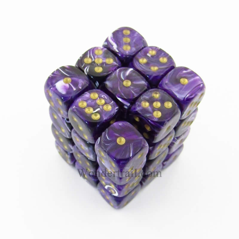 CHX27837 Purple Vortex Dice with Gold Pips D6 12mm (1/2in) Pack of 36 Main Image