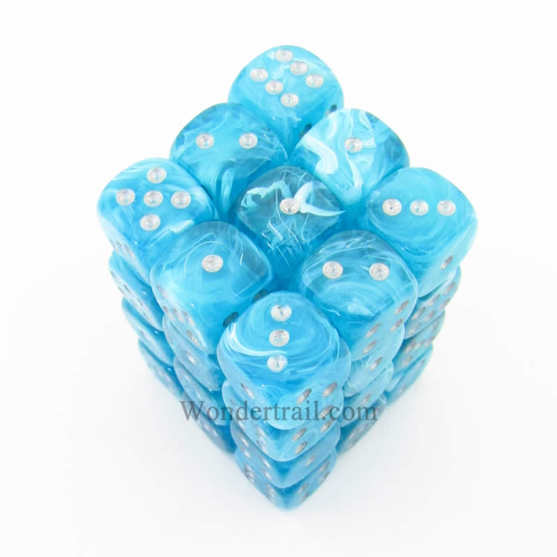 CHX27865 Aqua Cirrus Dice with Silver Pips D6 12mm (1/2in) Pack of 36 Main Image