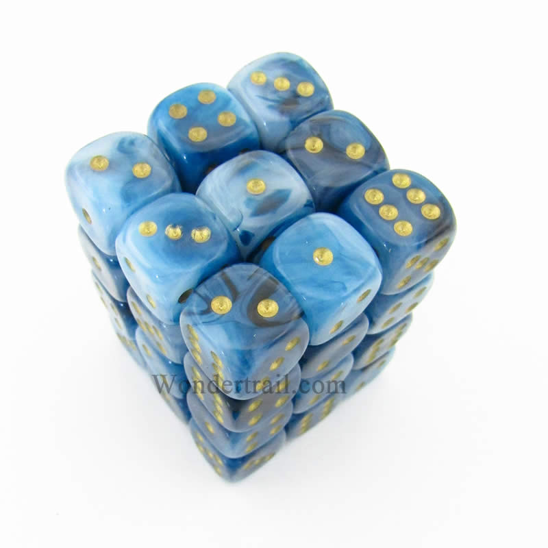 CHX27889 Teal Phantom Dice with Gold Pips D6 12mm (1/2in) Pack of 36 Main Image