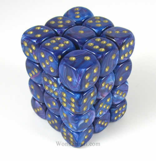 CHX27897 Purple Lustrous Dice with Gold Pips D6 12mm (1/2in) Pack of 36 Main Image