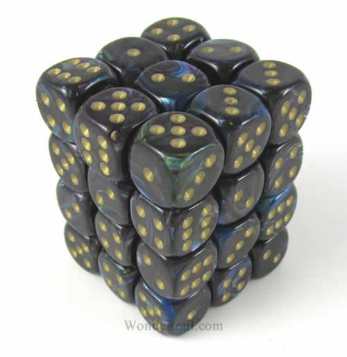 CHX27899 Shadow Lustrous Dice with Gold Pips D6 12mm (1/2in) Pack of 36 Main Image