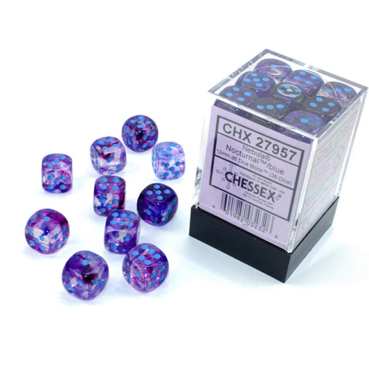 CHX27957 Nocturnal Nebula Luminary Dice Blue Pips D6 12mm (1/2in) Pack of 36 Main Image