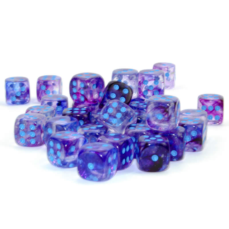 CHX27957 Nocturnal Nebula Luminary Dice Blue Pips D6 12mm (1/2in) Pack of 36 2nd Image