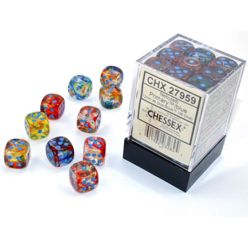 CHX27959 Primary Nebula Luminary Dice with Blue Pips D6 12mm (1/2in) Pack of 36 Chessex Main Image