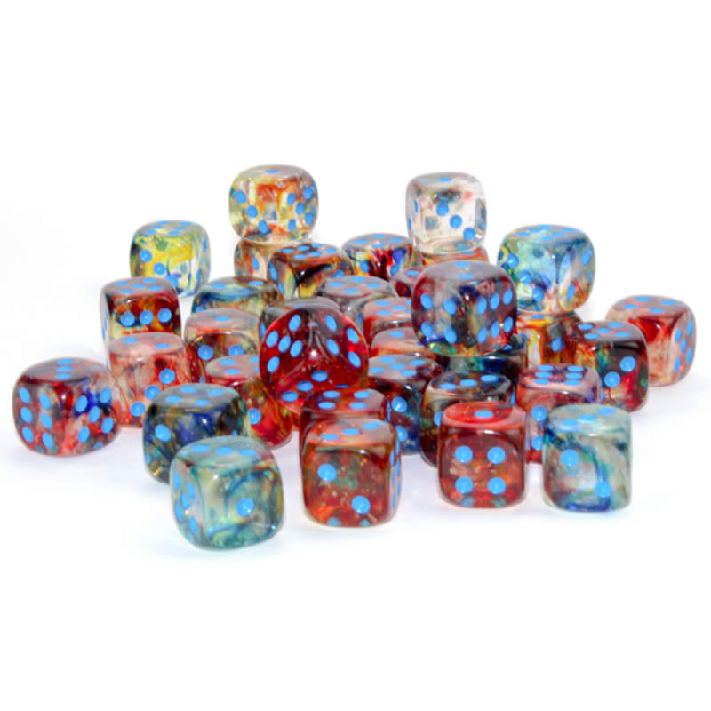 CHX27959 Primary Nebula Luminary Dice with Blue Pips D6 12mm (1/2in) Pack of 36 Chessex 2nd Image
