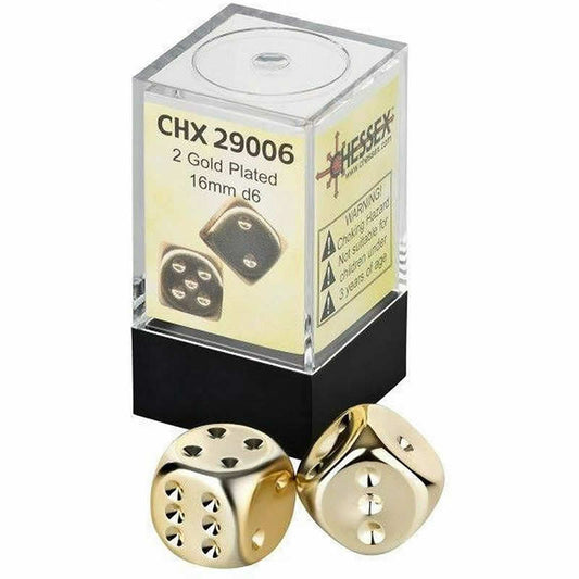 CHX29006 Gold Plated Dice with Pips D6 16mm (5/8in) Pack of 2 Main Image