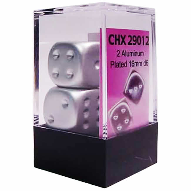 CHX29012 Aluminum Plated Dice with Pips D6 16mm (5/8in) Pack of 2 Main Image