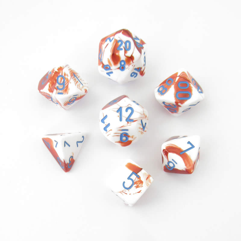 CHX30022 Red White Gemini Dice Blue Numbers 16mm (5/8in) Set of 7 2nd Image