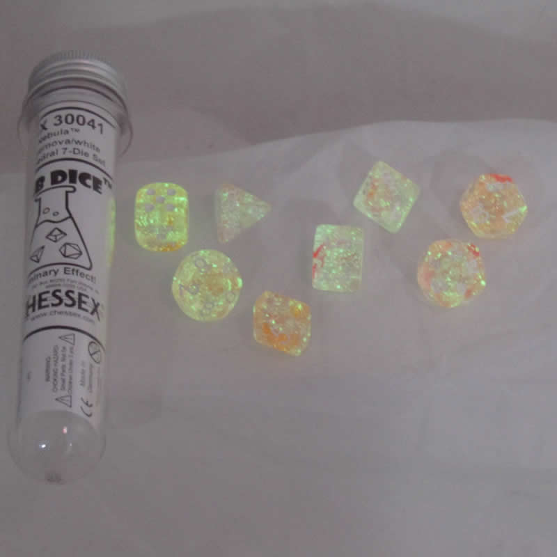 CHX30041 Supernova Nebula Luminary Dice with White Numbers 16mm (5/8in) Set of 7 2nd Image