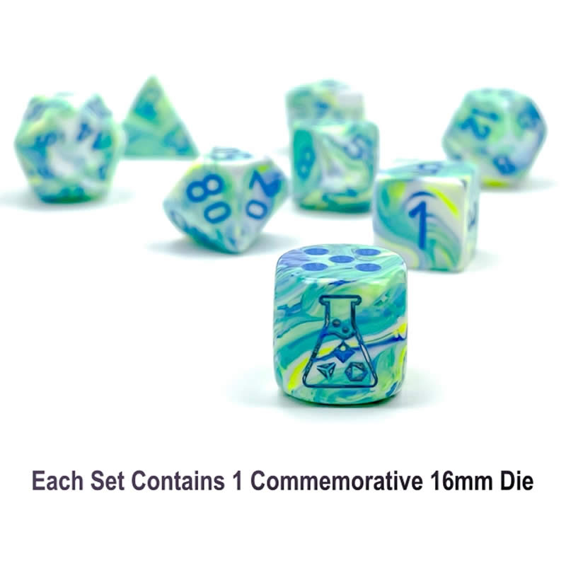 CHX30046 Garden Festive Luminary Dice with Blue Numbers 7+1 Dice Set 16mm (5/8in) 2nd Image