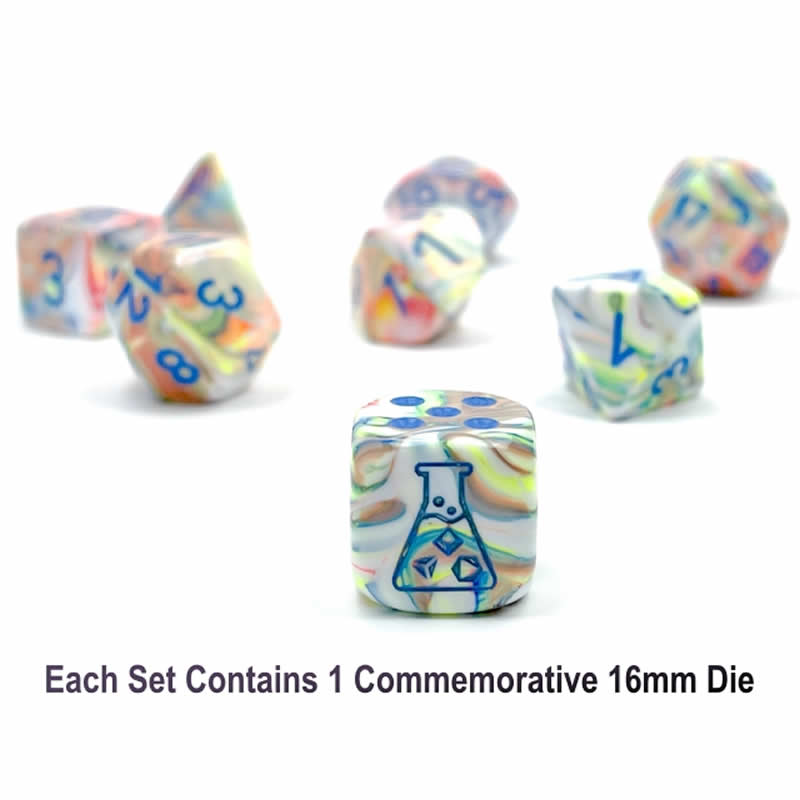 CHX30047 Kaleidoscope Festive Luminary Dice with Blue Numbers 7+1 Dice Set 16mm (5/8in) 2nd Image