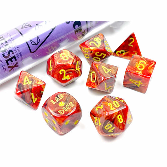 CHX30050 Underworld Vortex Dice with Yellow Numbers 7+1 Dice Set 16mm (5/8in) Main Image