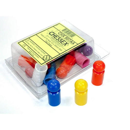 CHX807AA Ball Top Pawns Assorted Colors 13 X 30mm Pack of 15 Chessex Main Image