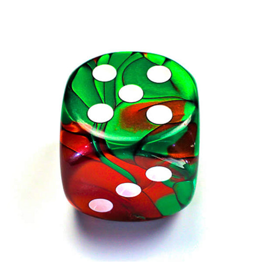 CHXDG5031 Green and Red Gemini Die with White Pips D6 50mm (1.97in) Pack of 1 Main Image