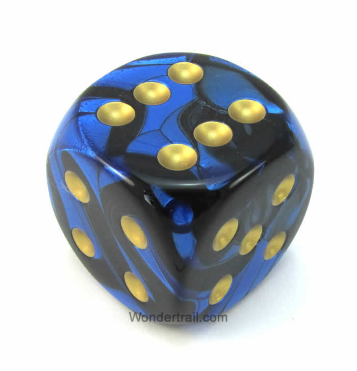 CHXDG5035 Black Blue Gemini Die Gold Pips D6 50mm (1.97in) Pack of 1 Main Image