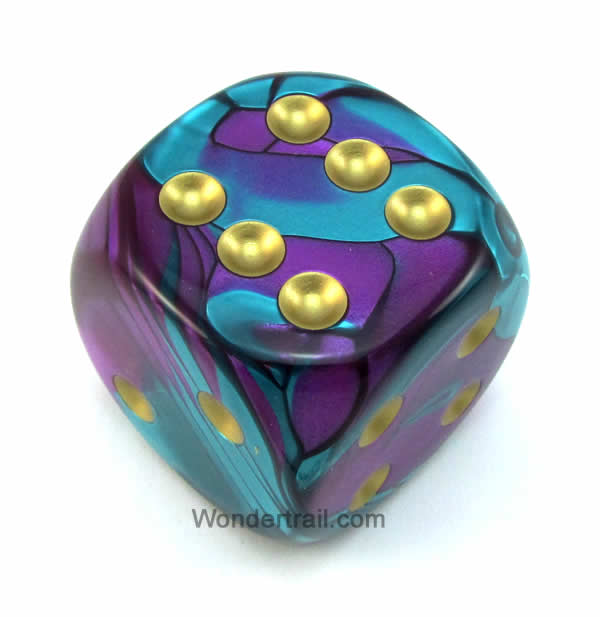 CHXDG5049 Purple Teal Gemini Die Gold Pips D6 50mm (1.97in) Pack of 1 Main Image